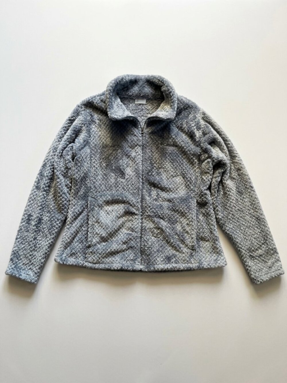 Columbia Women's Full Zip Sherpa Fleece Jacket High Collar Pockets Grey XL